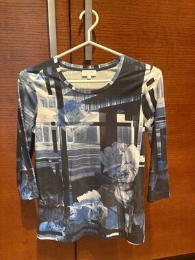 Escada Sport Blue Abstract Floral Print Stretch Top | Size Small